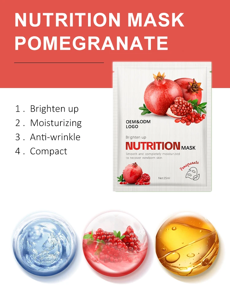 OEM PUQIANNA factory cosmetic Pomegranate Skin Care facial mask Whitening Antiwrinkle Facial mask Moisturizer Collagen face mask