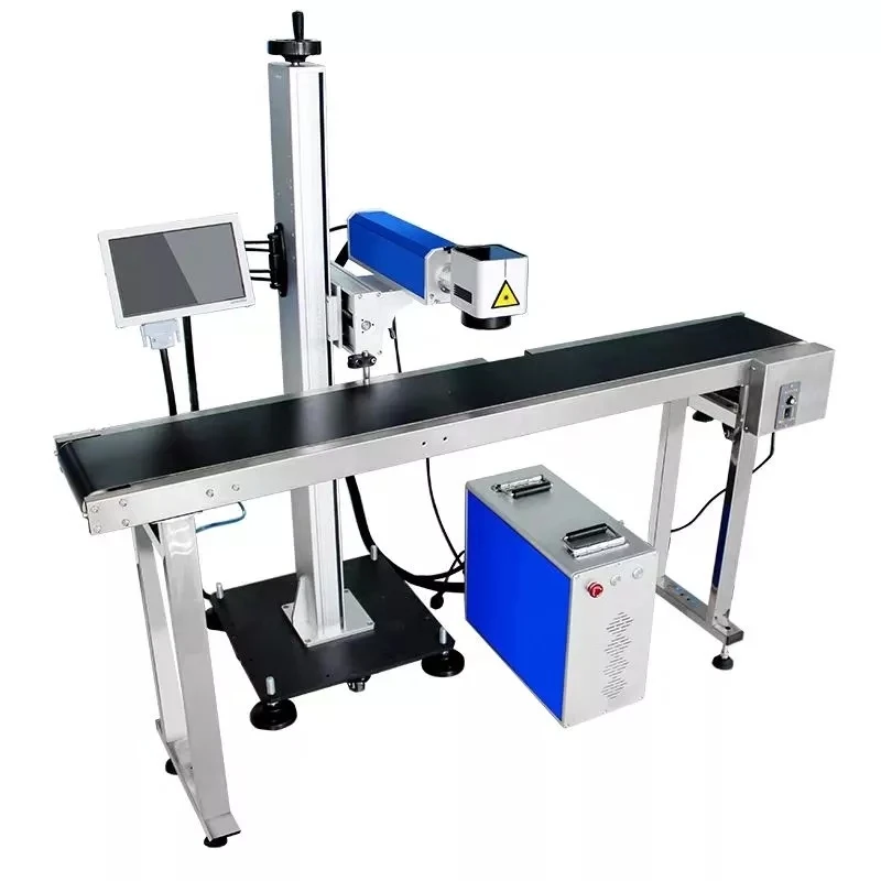 CO2 UV Fiber online flying laser marking machine optical fiber with Conveyor belt laser marking machine price
