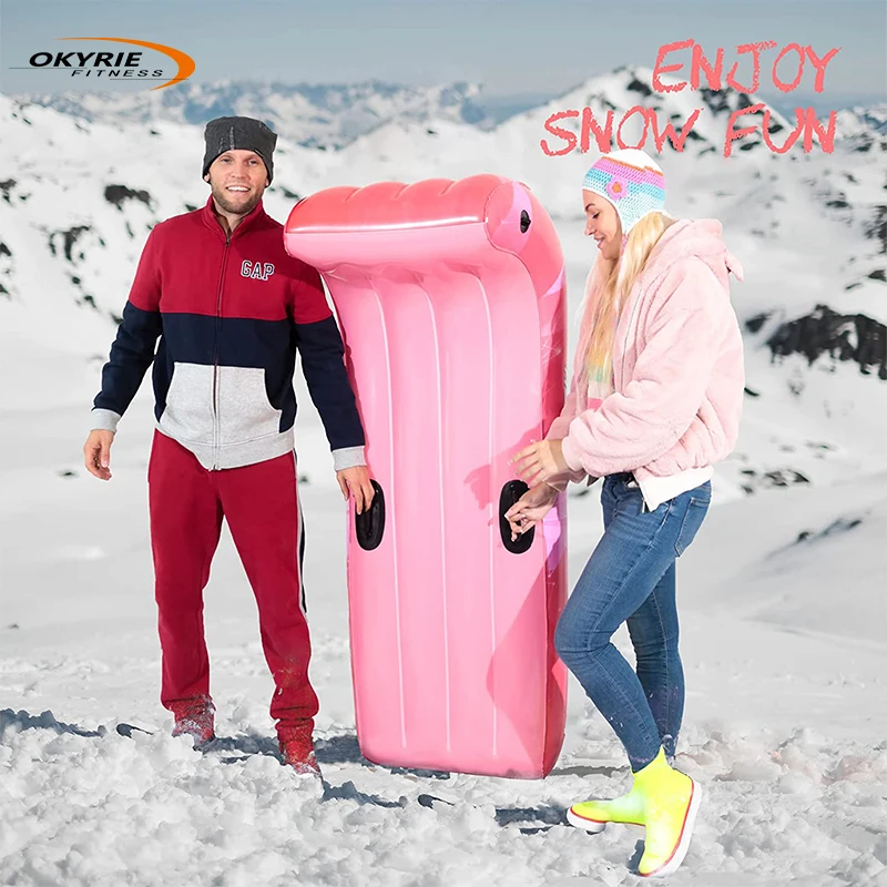 OkyRie 2022 Winter Plastic Snow Glider Toboggan Snow Sled Snowmobile Tube Inflatable Snow Sled