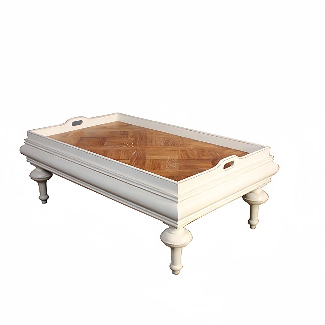 Modern Vintage Oak Wood Coffee Table Solid Wood Living Room Furniture with Marble Finish for Dining and Hall Use at Home