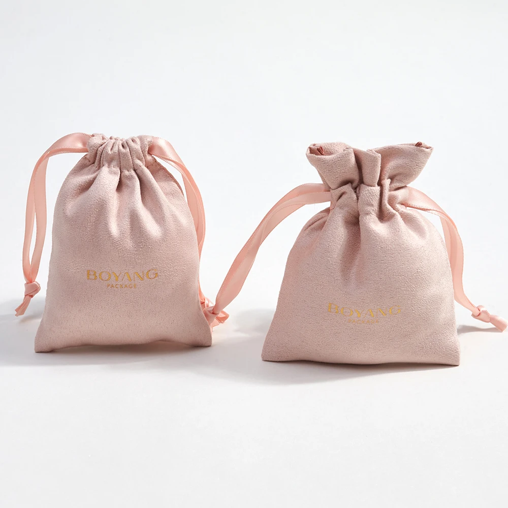 Custom Logo Multifunction Drawstring Velvet Suede Jewelry Bag Packaging Jewelry Pouch with Box
