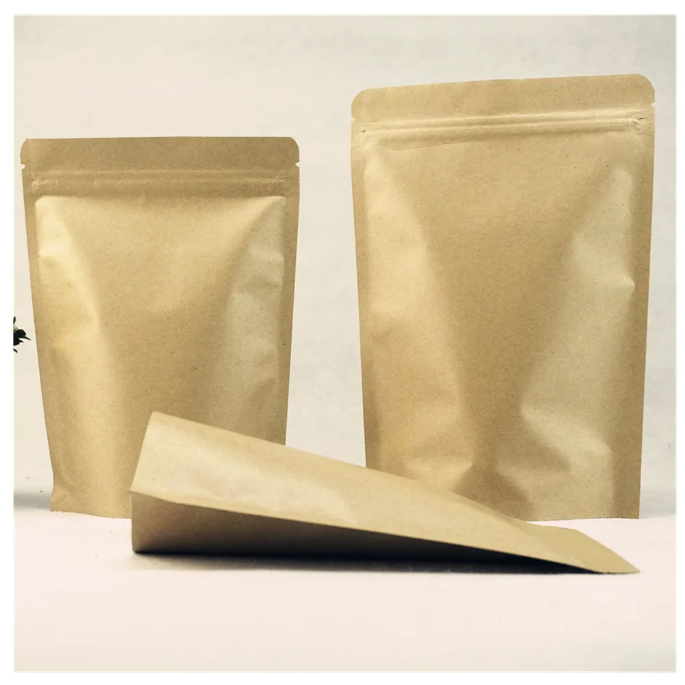 Stand Up Kraft Paper Zip Lock Bags With Inner Aluminum Foil - Food Grade Zipper Self Sealing Pouches Snacks Tea Package