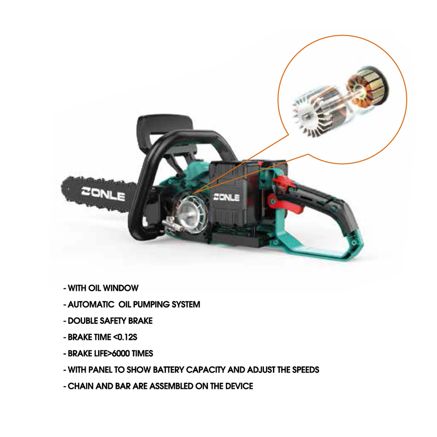 Garden high quality cordless 20V+20V lithium battery operated Chainsaw for tree wood cutting