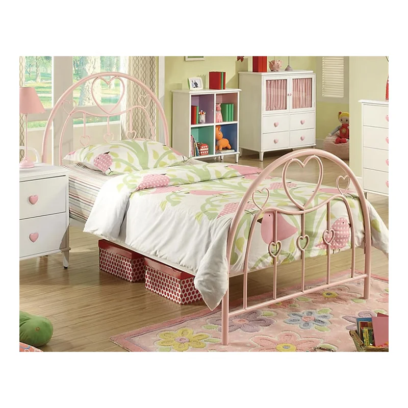 Simple design heart shaped twin double size girls iron metal beds