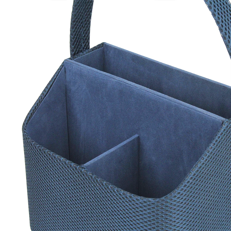 Blue mesh cloth remote control holder/makeup brush storage desktop organizer with handle