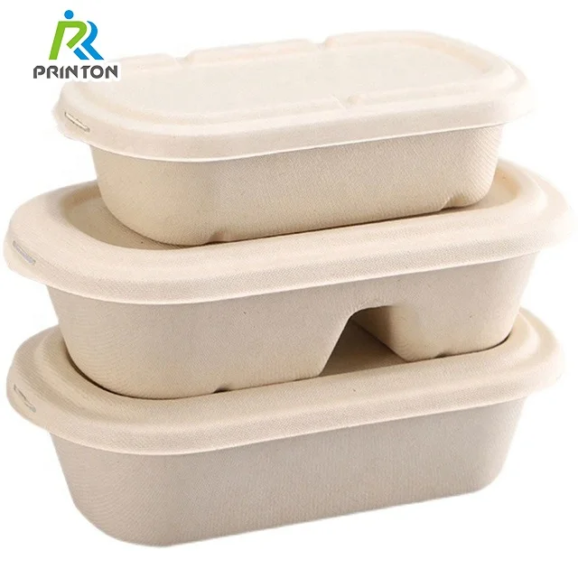 Printon disposable eco friendly to go sugarcane packaging lunch bento boxes custom logo for frozen food container