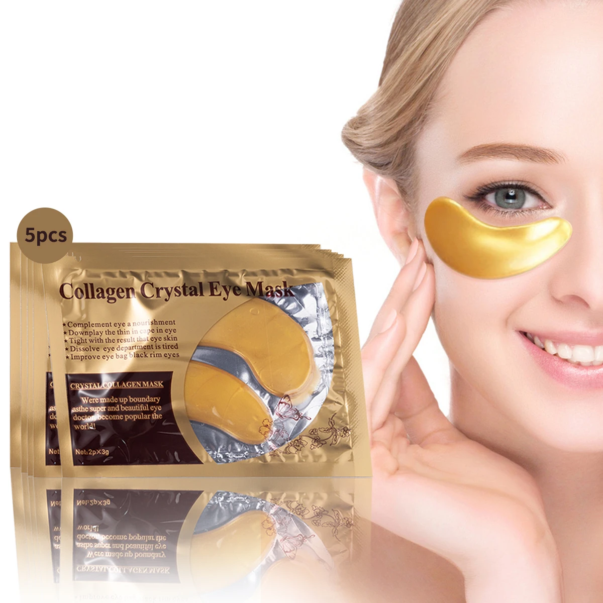 Wholesales Skin Care Collagen Crystal Eye Mask Anti Aging Whitening Eye Patch Dark Circle 24K Gold Eye Mask