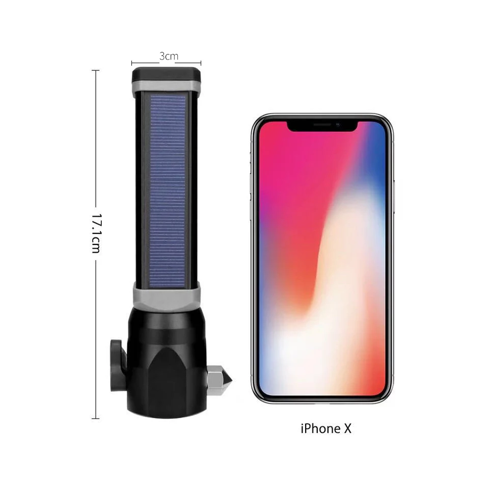 Solar and USB Charge Bike Light Outdoor Multifunctional Car Safety Hammer Seatbelt Cutter Magnet attraction Flashlight