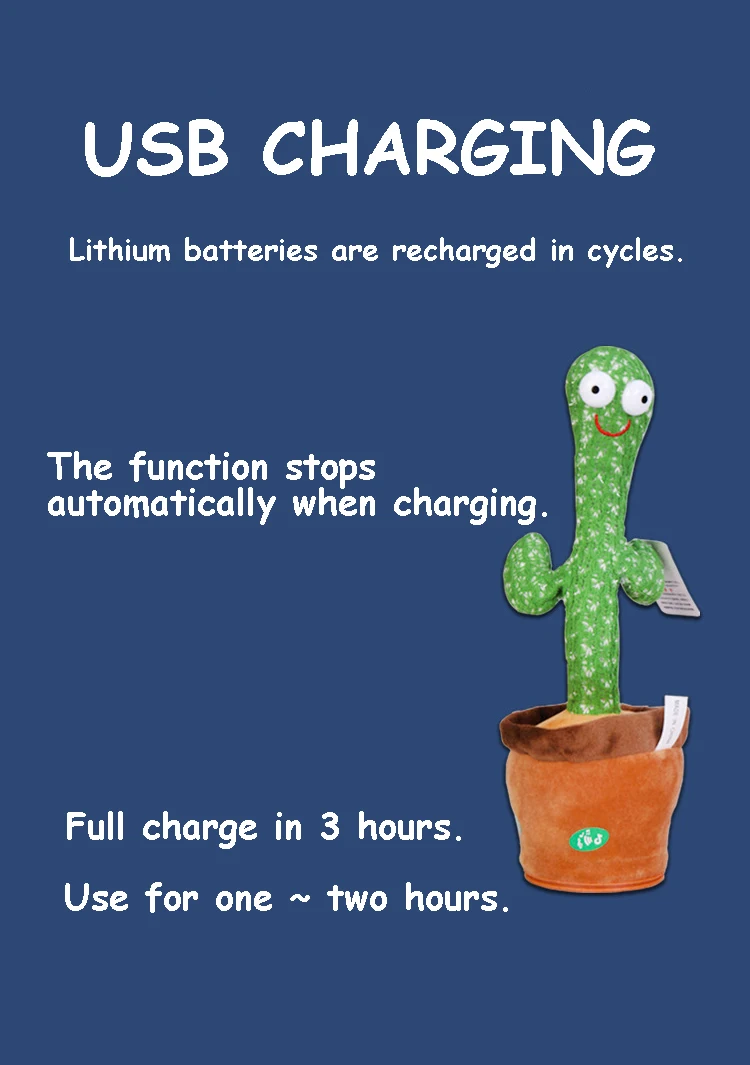 Popular Toy Dancing Singing Recording Flashing  Cactus Toys USB Charging