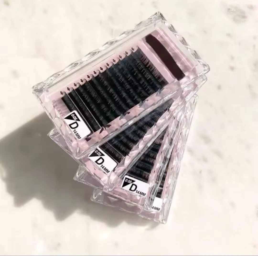 Wholesale Matte Dark Black Volume Silk Eyelash Extensions volume Individual Cashmere Supplies Lash Trays