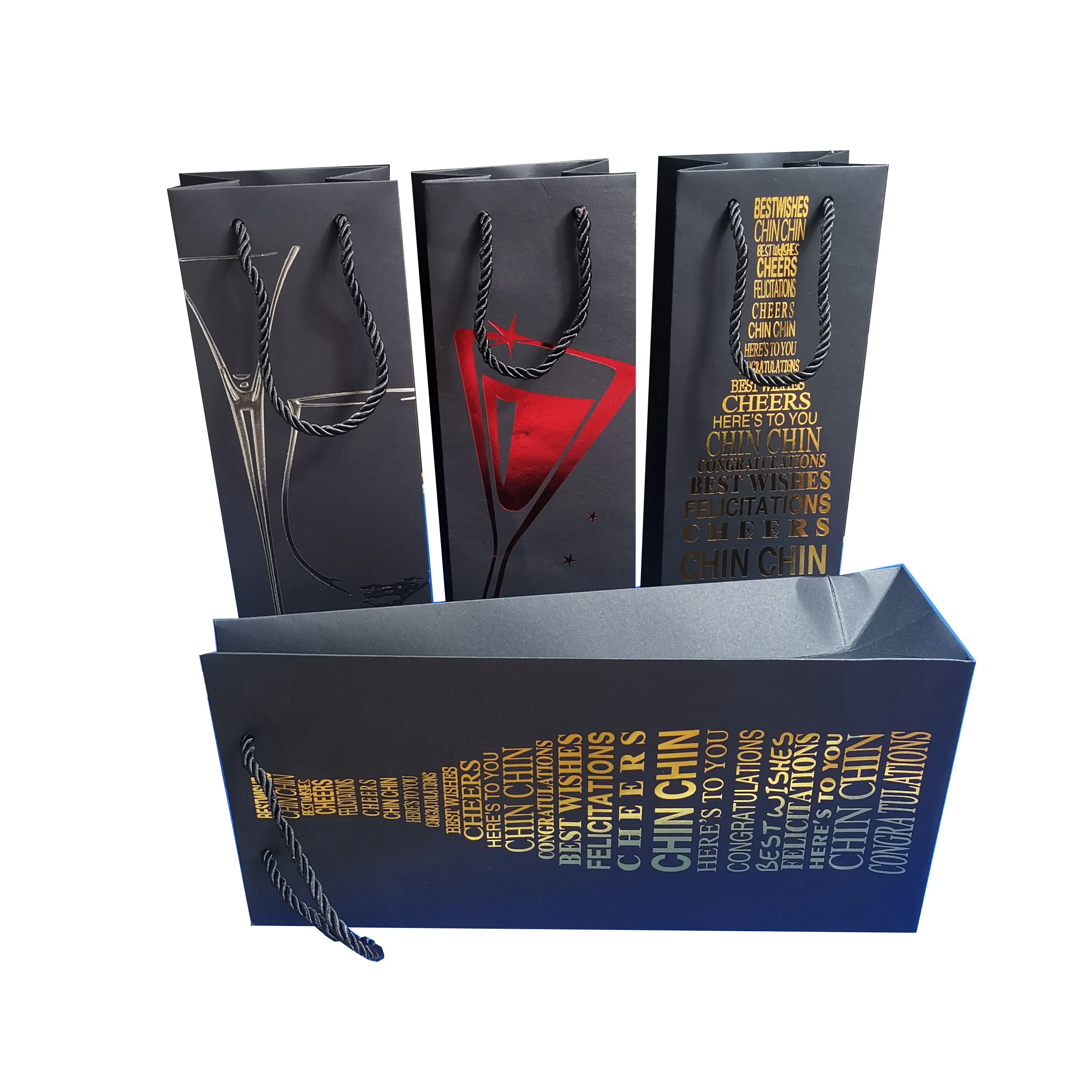 custom logo christmas black paper wine gift bags for wine bottles