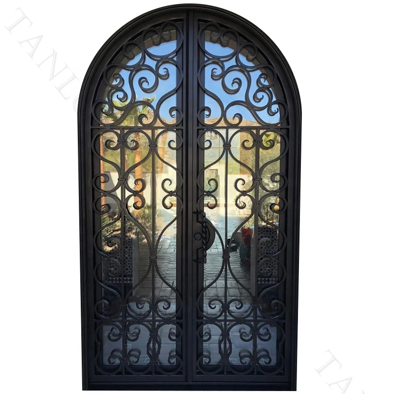 Tanlong Double Iron Door Security Metal Door Glass Entry Wrought Iron Doors Exterior House