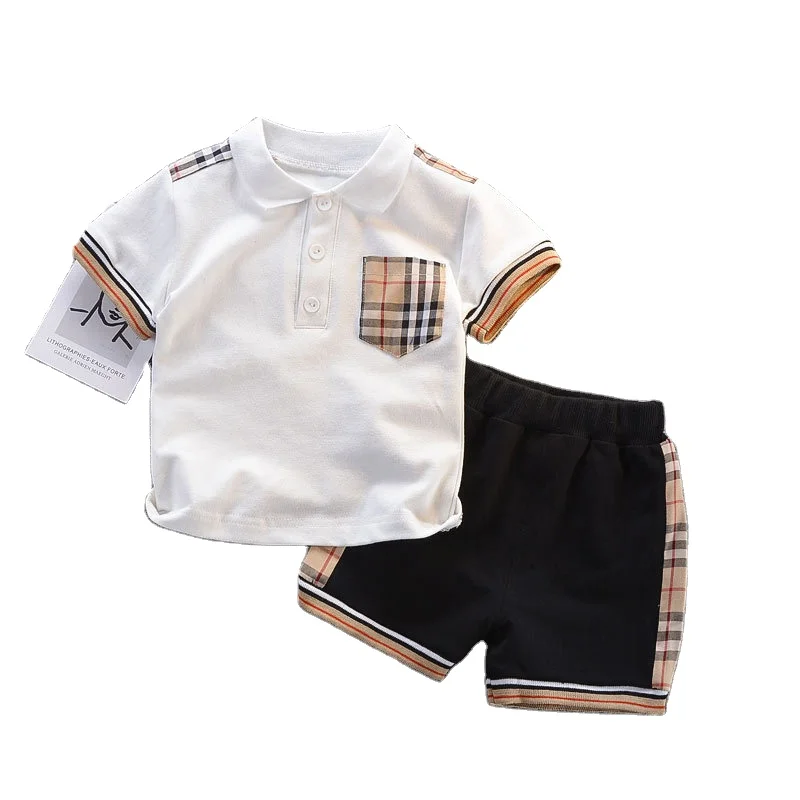 Комплекты одежды для мальчиков 100% летняя хлопковая с надписями и рисунком в клетку карманами комплект из футболки шортами детская одежда От 1 до 5 лет комплекты