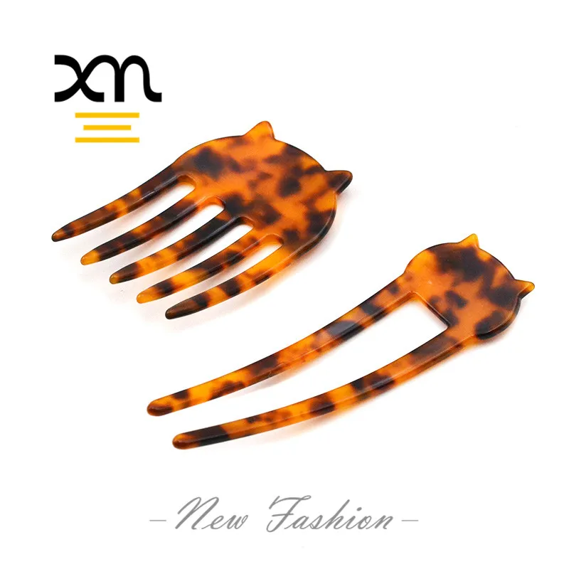 
custom animal shapes cute cat hair comb clips for girl wholesale acetate wide tooth tortoiseshell combs for women hair accessory 