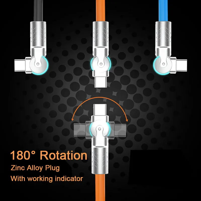 Veggieg High Quality 180 Degree Rotation USB Type C Cable 6A Fast Charge For Huawei Samsung USB-C Wire Quick Charging Usb Cable