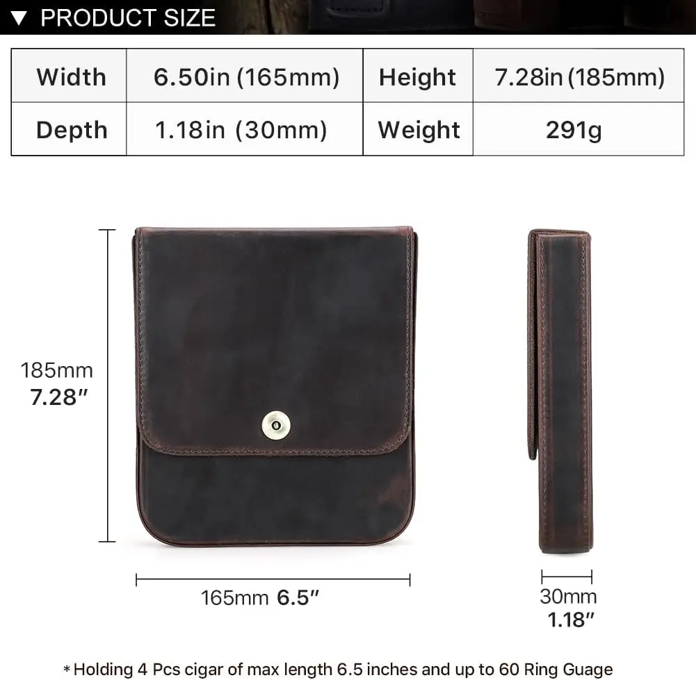 Contacts 4 Slot Cigar Case Travel Full Grain Leather Cigars Humidor Box Portable Cigar Accessories