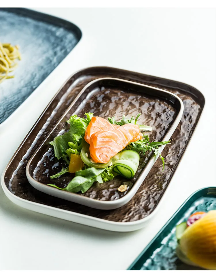 Marble style ceramic sushi stoneware plate square dinner plate with stone grain