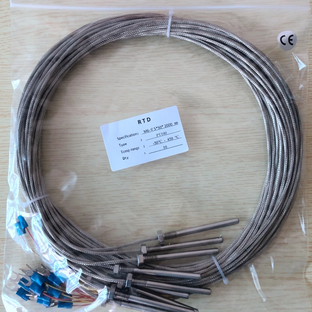 M6 screw temperature sensor pt100 probe with metal-shiled cable