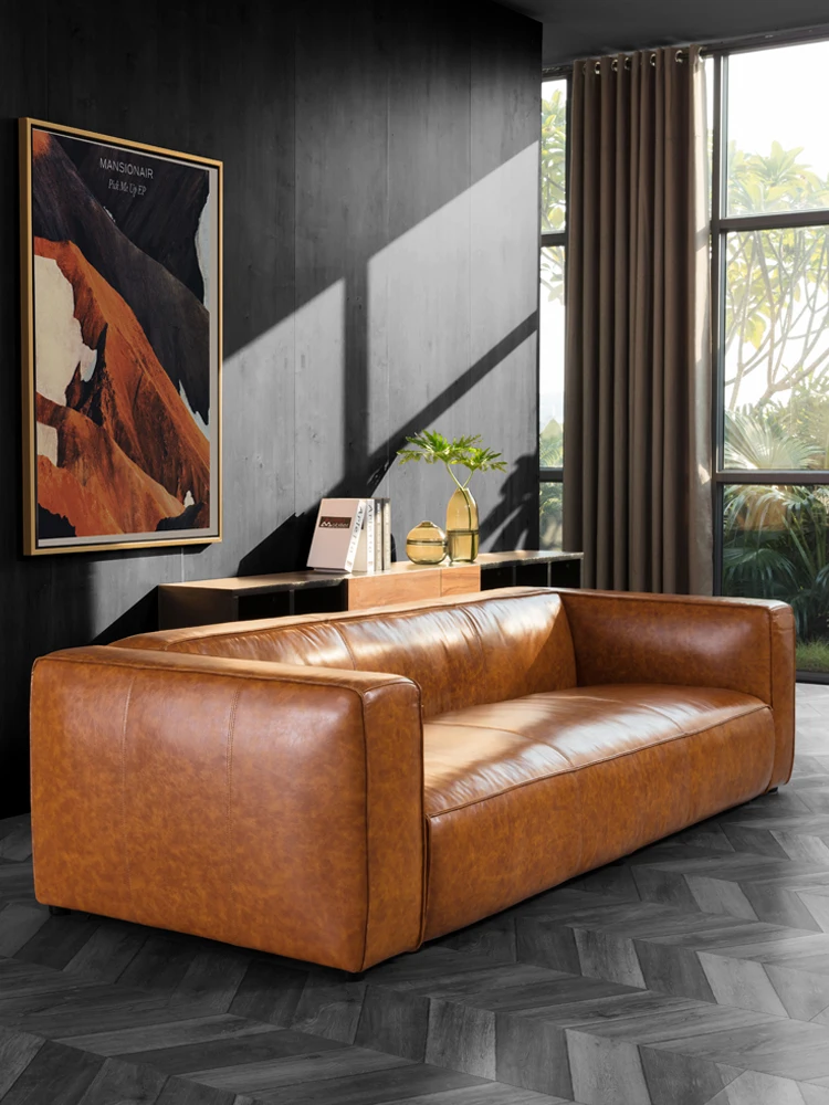 Retro Brown Leather Chesterfield Leather Sofa Furniture Genuine Leather sofa Living room Furniture