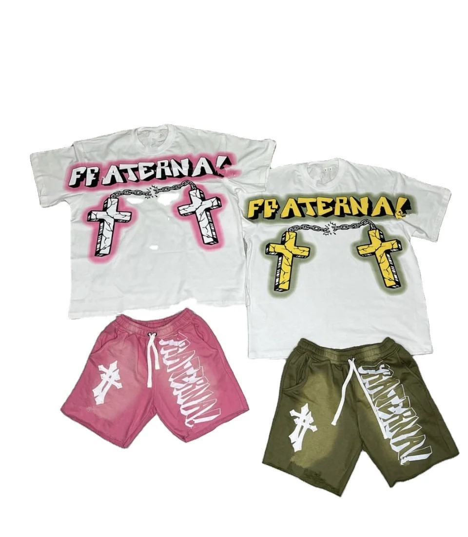 KY Custom Silk Screen Print Box Custom Vintage Tshirt Boxy Fit Tshirt and Washed Shorts