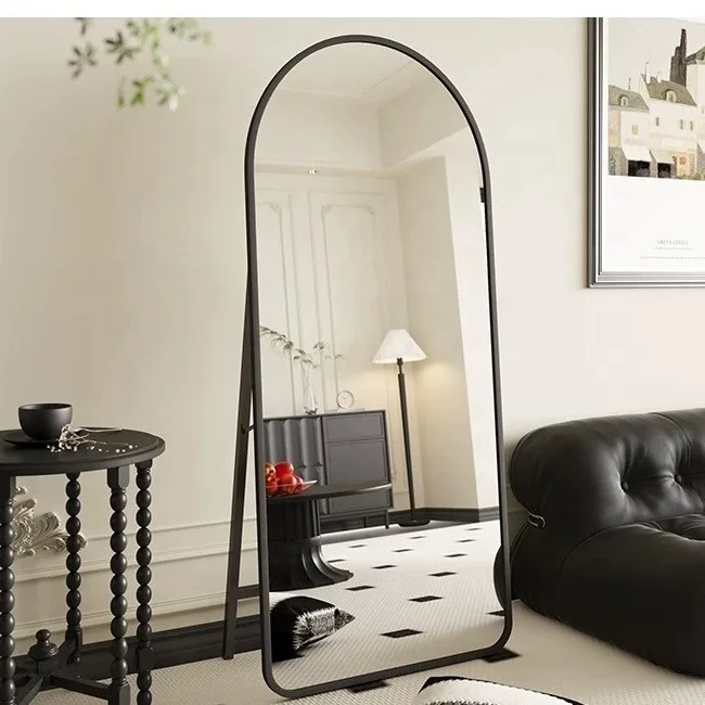 Large Full-Length Stand-Up Glass Mirror with  Aluminium Frame Decorative Black Square Frame for Bedroom Oval & Square