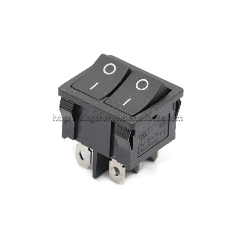 KCD1 21x24mm 6 Pin Dual Rocker Switches 21*24mm Two-Way Switch 2 Position 6A 250V 10A 125VAC ON OFF Black