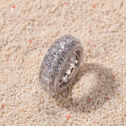 Mister Jewelry Prong CZ Pave White Gold Layer Baguette Men Diamond Band Ring