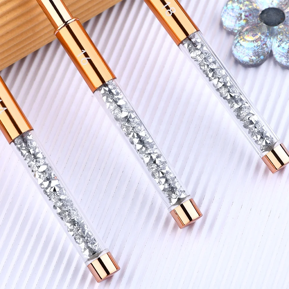 Rose Gold Diamond Handle Kolinsky Acrylic Nail Brush Crimped Size 14 16 18 Nail Powder Brush for Nail Art Manicure Brush Tool