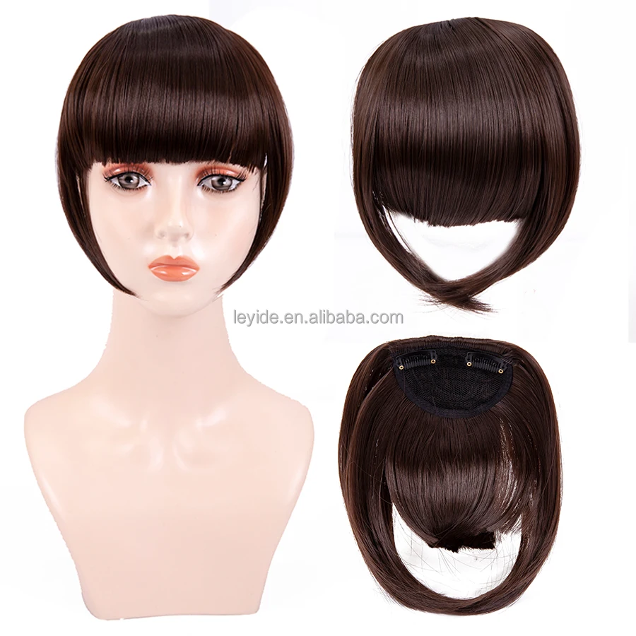 AliLeader 36 Colors Synthetic Sweeping Side Blunt Bang Natural Straight Hairpieces Neat Front Fringe Clip In Hair Bangs
