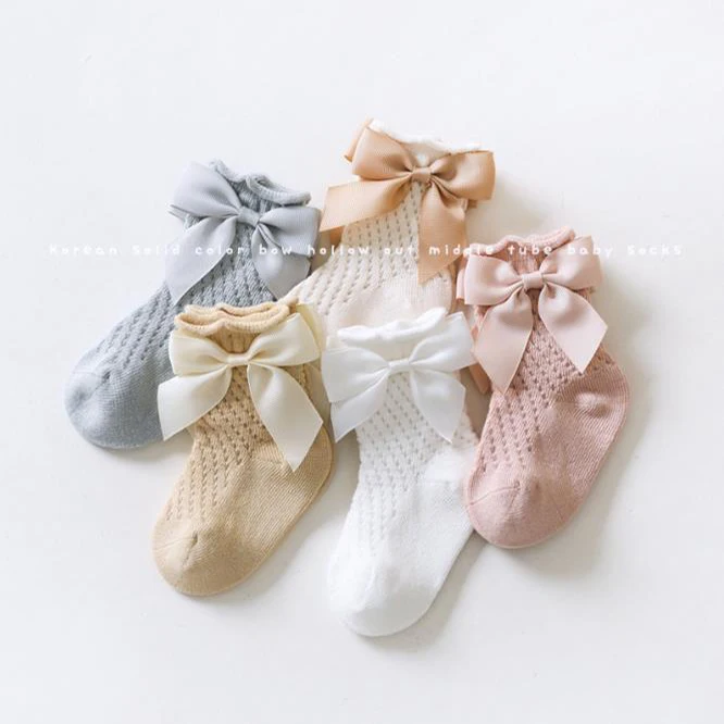 High Quality Infant Summer Breathable Socks Fashion Design Bowknot Solid Color Baby Socks