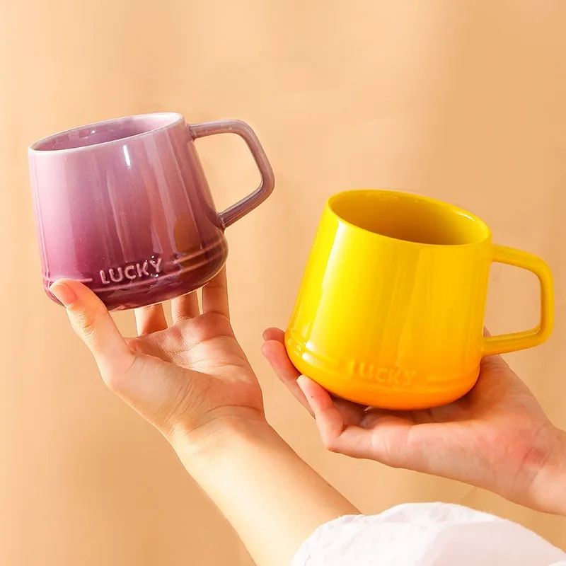 High quality custom logo business gift mugs colorful glazed porcelain mug cup set ceramic coffee mug with lid