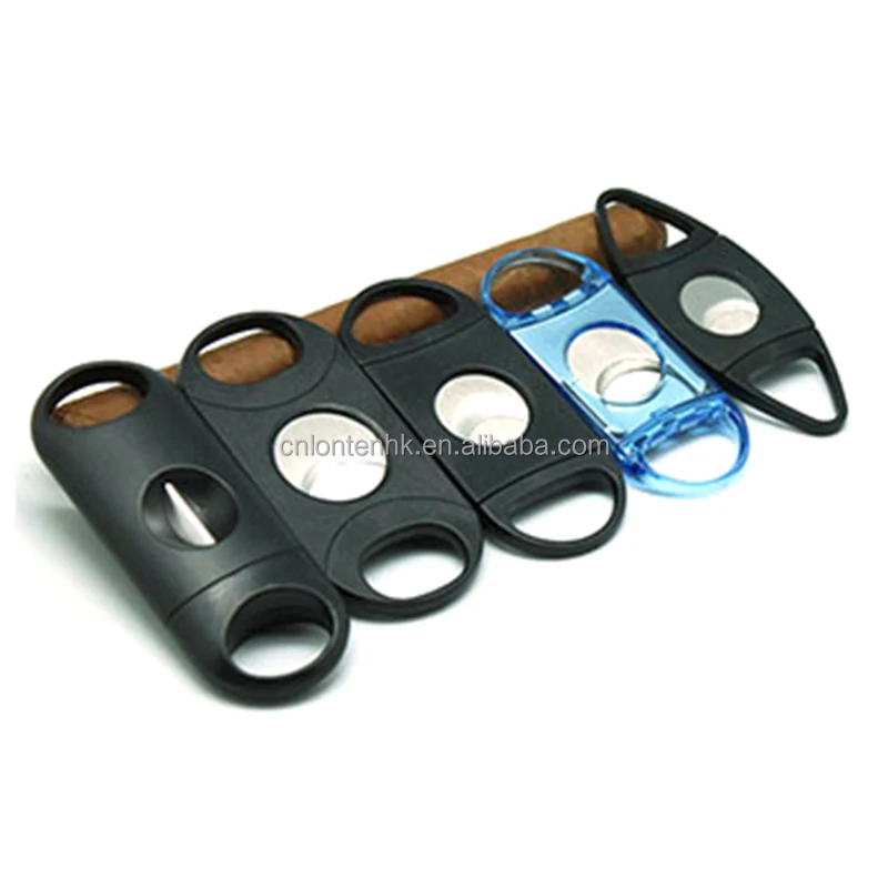 Black Custom Logo Double Blade Guillotine table top plastic Cigar Cutter