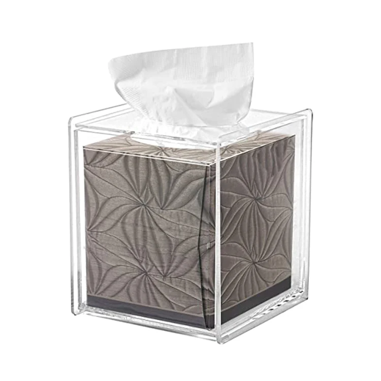 High Quality Hot Sell Cube Custom Design Square Restaurant Acrylic Napkin Holder Acrylic Tissue Box With Drawer