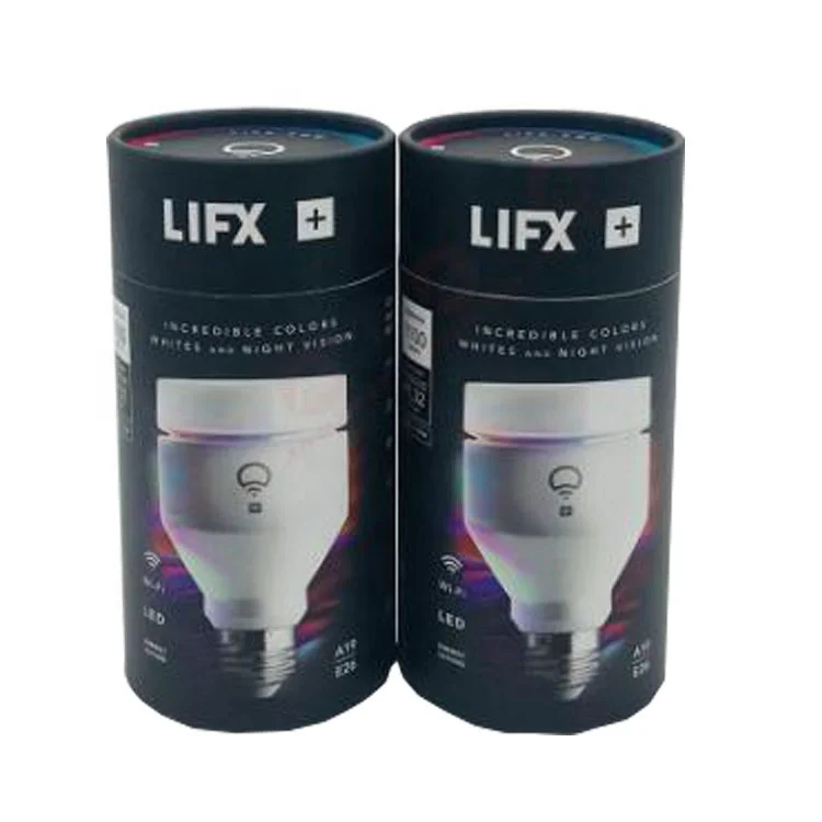 Custom matte black printing rigid cardboard round paper cylinder packaging boxes for LED bulb packing, sell paper printed tubes