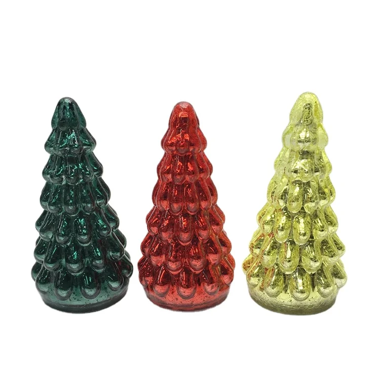 Luminous glass Christmas tree statuette battery powered desktop fireplace Christmas decoration glass ornaments