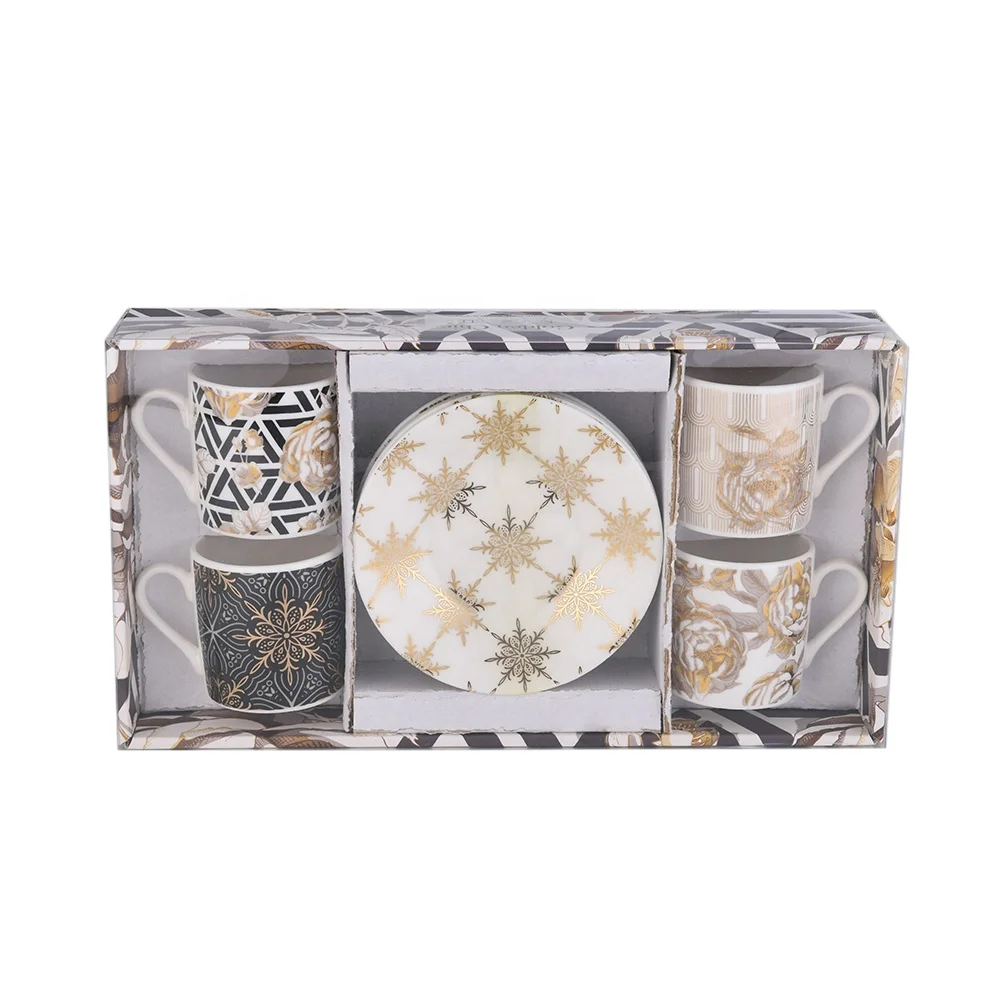 70ml Afternoon Drinkware floral decal elegant Turkish coffee tea cups saucer set of porcelain cup