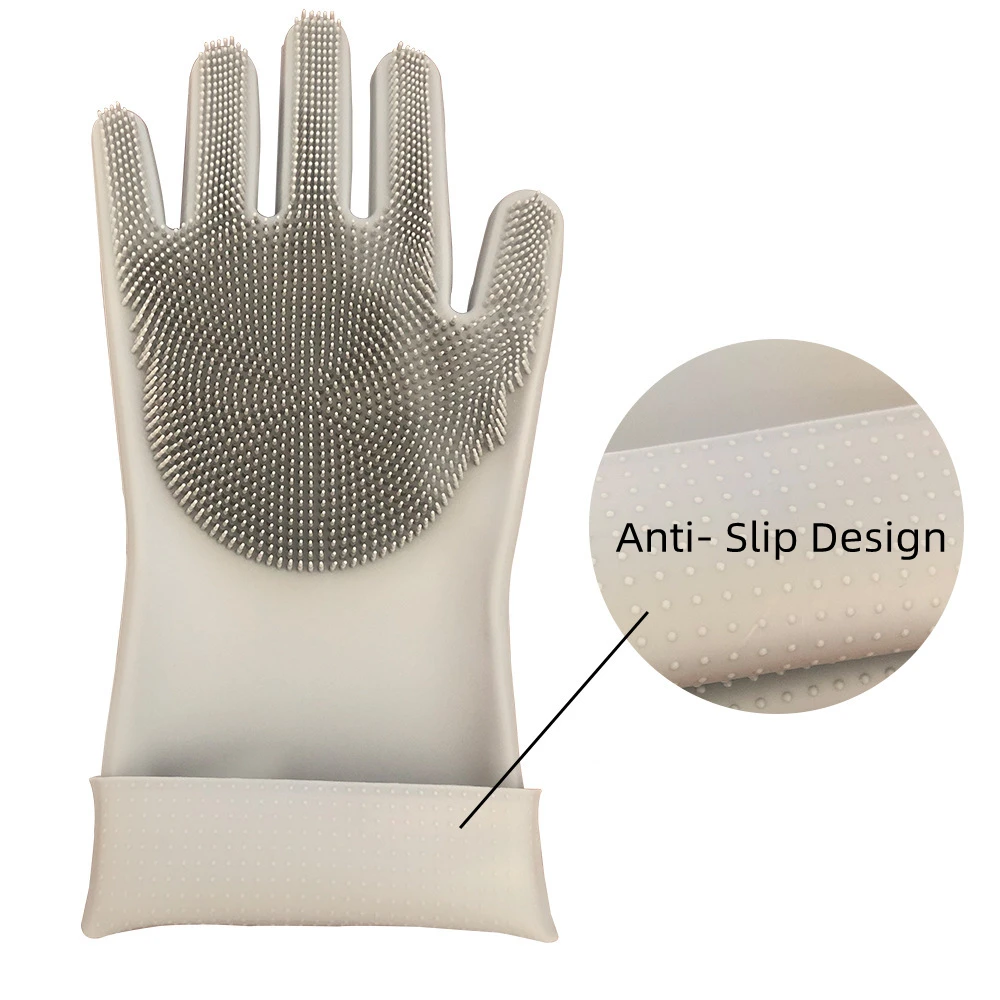 Food Grade Household Silicone Reusable Brush Gloves Rubber Scrubber Dish Washing Cleaning Dishwashing Gloves