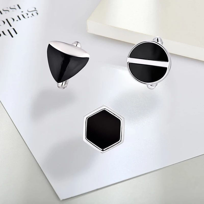 Luxury Cufflinks 925 Sterling Silver Round Black Onyx Cuff Links For Men