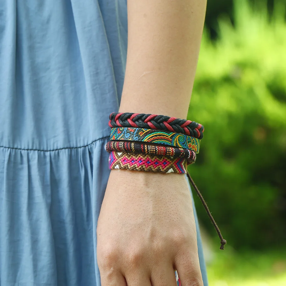 VRIUA New Thread Bracelet Retro Handmade Boho Multicolor String Cord Woven Braided Friendship Bracelets Women Men