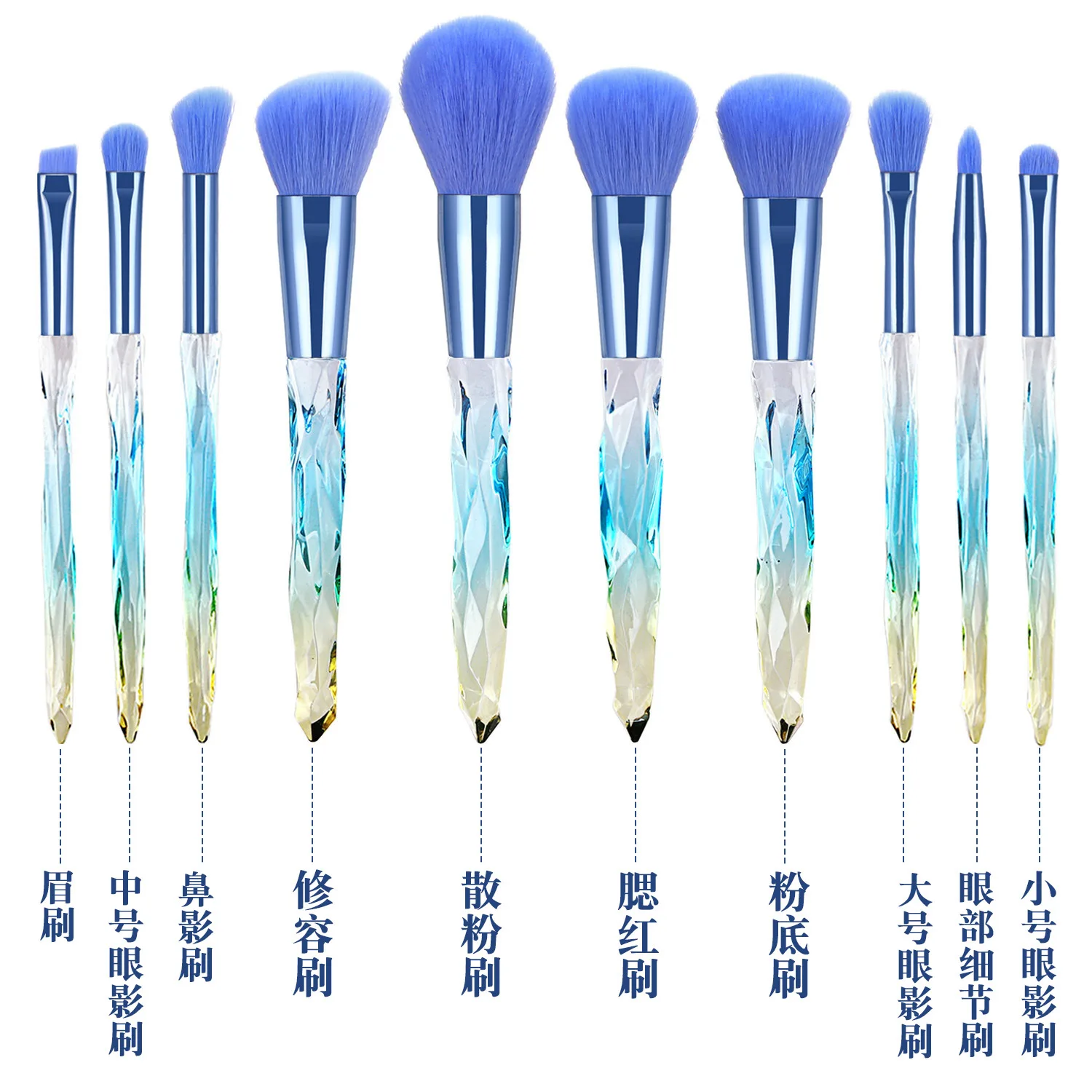 5pcs 6pcs 10pcs transparent crystal diamond makeup brush set brush rhombic handle loose powder brush beauty tool