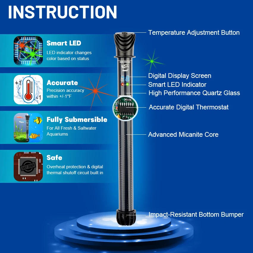 Wholesale price Fish Tank Water Heater 50w 75W 100W 300WDigital Lcd Heating Rod For Aquariums Mini Submersible Aquarium Heater