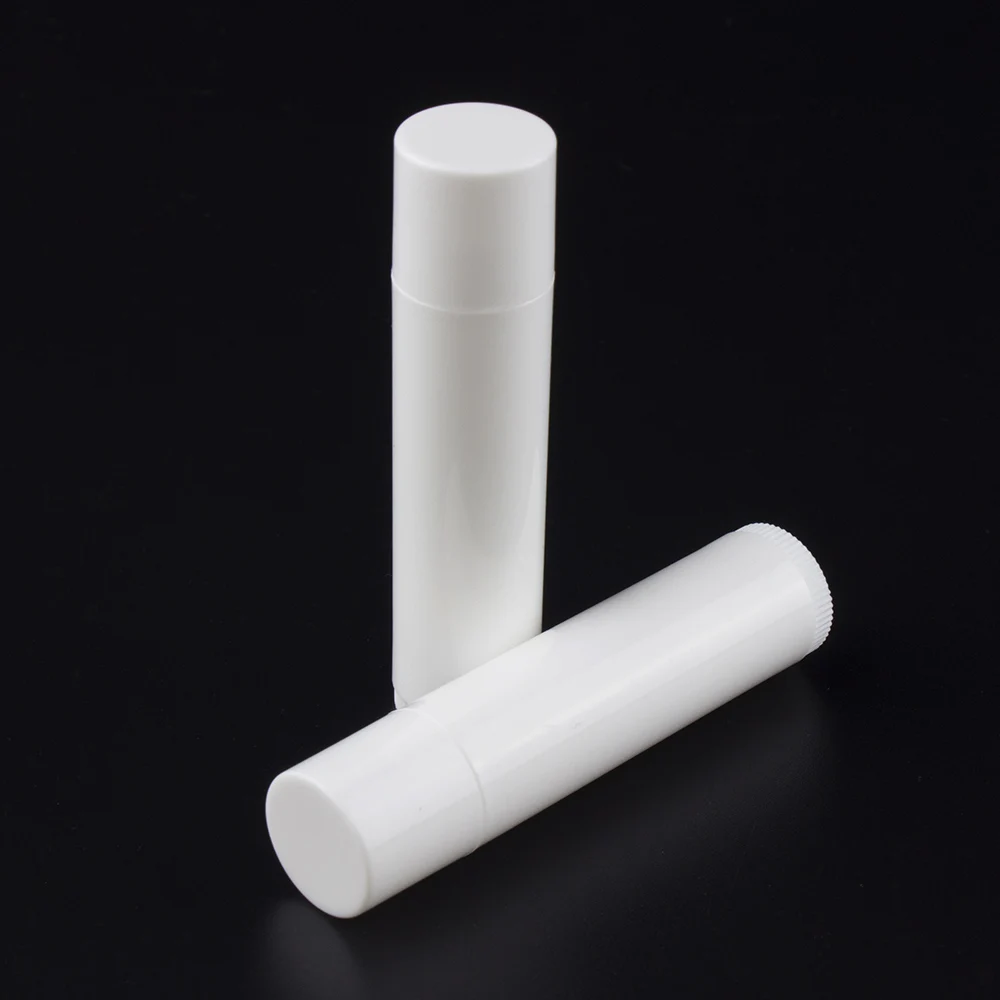 white 4.8g white plastic container , buy LB02-4.8g white round empty case, eco friendly empty plastic tubes for lip balm