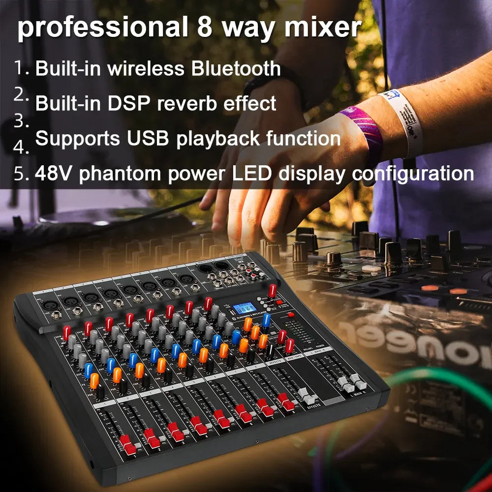 HKR DX8 Professional 8-Channel DJ Controller Audio Mixer with MP3 Live Interface for Karaoke Performances