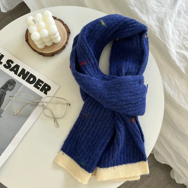 Autumn And Winter Woman Cute Colorful Dotted Plain Knitted Scarves Cashmere Snood Scarf