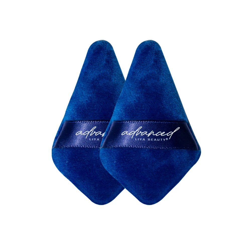 Private label custom logo factory supply Dark blue powder triangle velour cotton puff