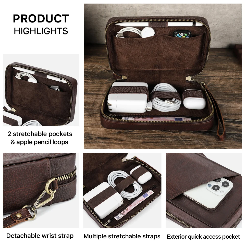 Digital Accessory Storage Bag Dropshipping Leather Electronic Accessories Organizer Case Cable Storage Travel Pouch CF1149