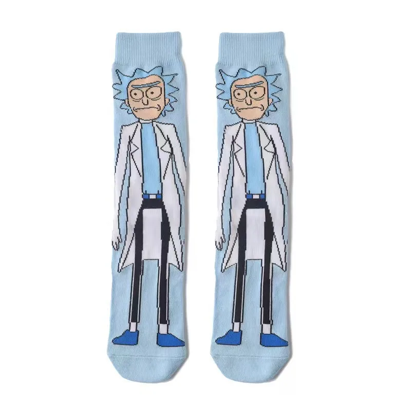 Wholesale custom knitted socks animation rick and Morty series of fashion tube socks manufacturer straight hair crew socks
