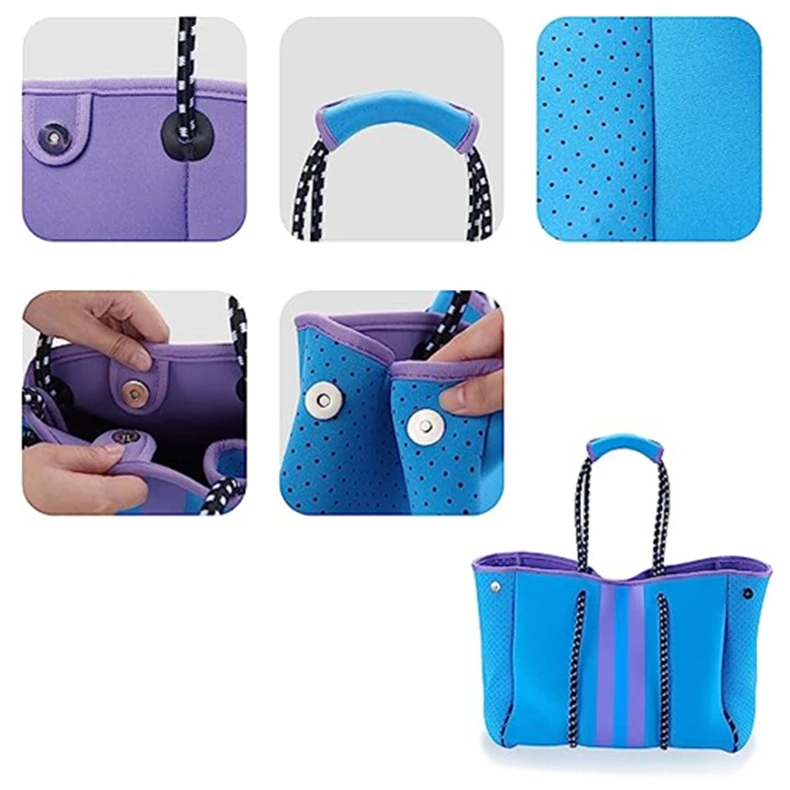 Wholesale Summer Multipurpose Fashion Perforated Woman Neoprene Tote Beach Bag Handbags Fashion Bucket OEM Unisex Girls Fashion