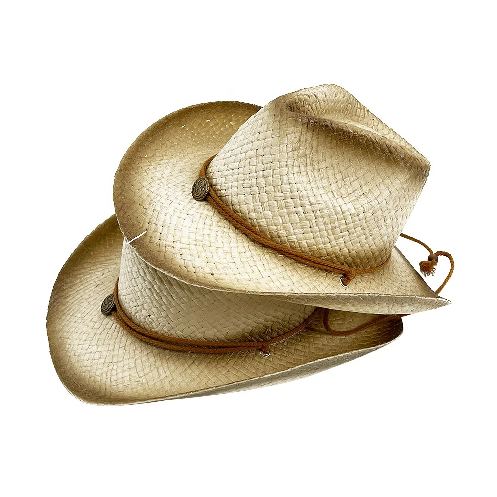New Style Unisex Western Paper Cowboy Hat Bands Raffia Embroidered Logo Straw Cowboy Hats