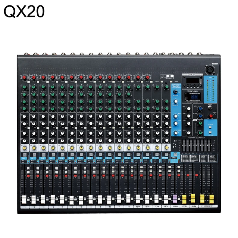 QX20 20 Канальные входы USB плеер видео переключатель аудио микшер